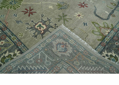 Custom Made Silver and Gray Oushak Hand Knotted Traditional Wool Rug.