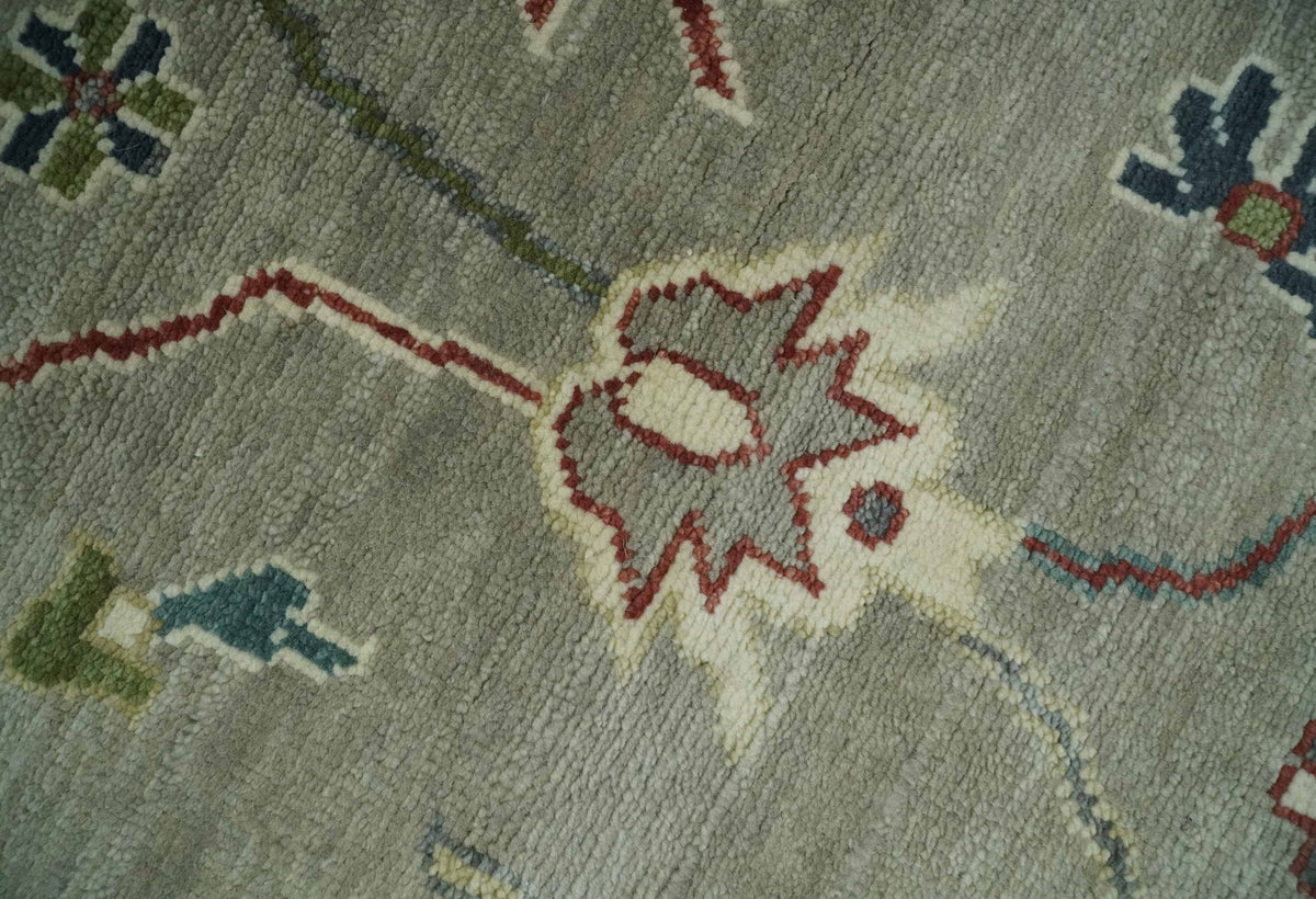 Custom Made Silver and Gray Oushak Hand Knotted Traditional Wool Rug.