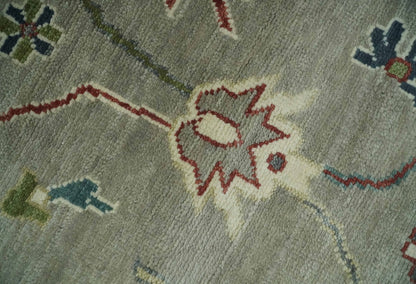 Custom Made Silver and Gray Oushak Hand Knotted Traditional Wool Rug.