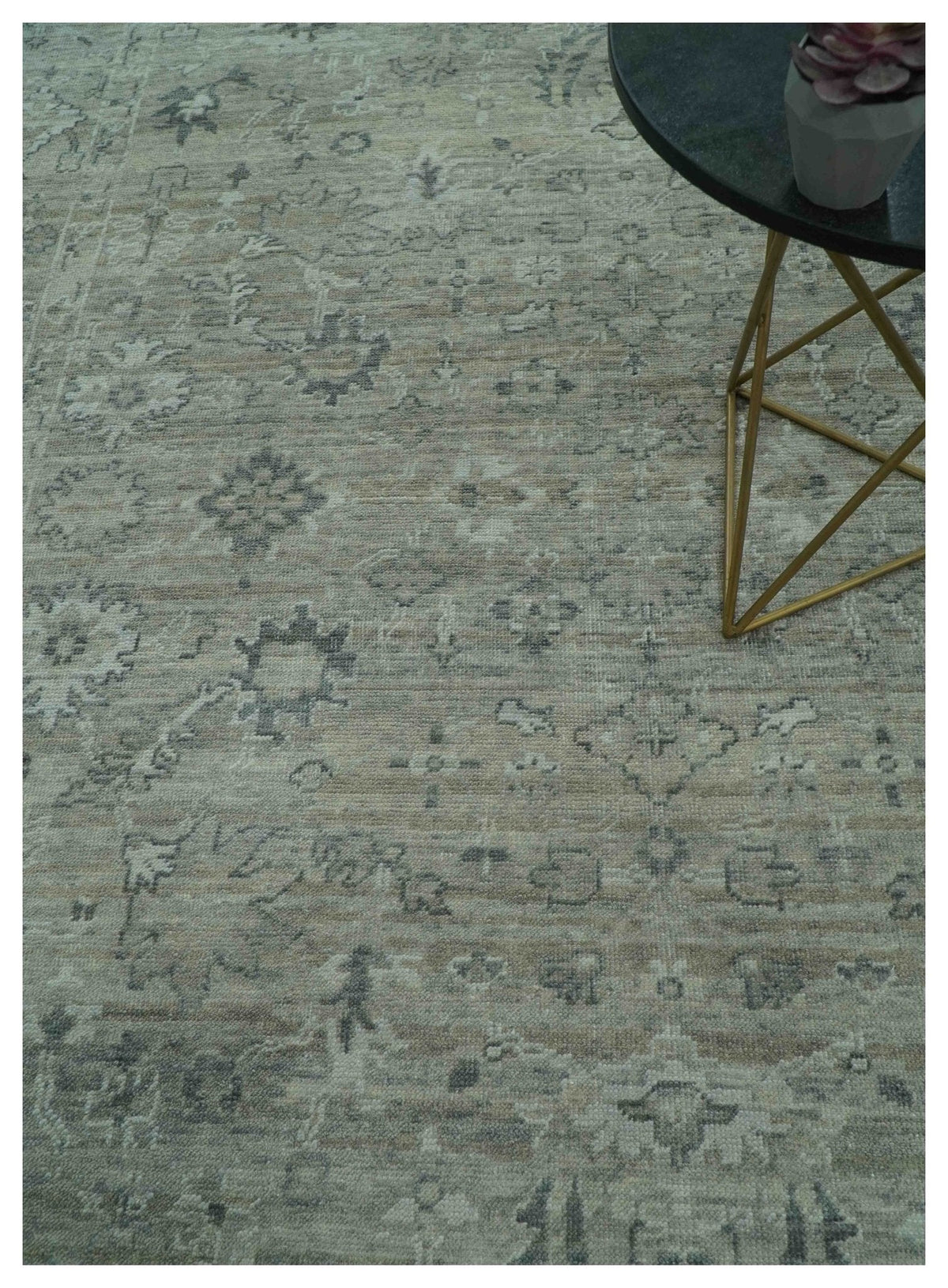 Custom Made Silver Brown Traditional Transitional Hand Knotted Wool Rug.