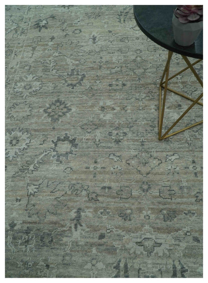 Custom Made Silver Brown Traditional Transitional Hand Knotted Wool Rug.