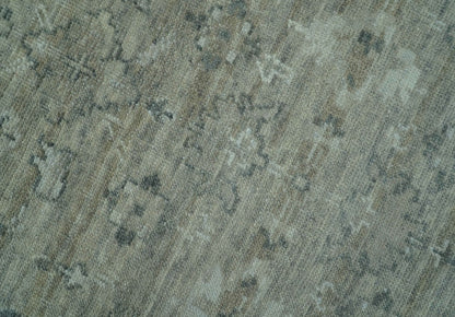 Custom Made Silver Brown Traditional Transitional Hand Knotted Wool Rug.