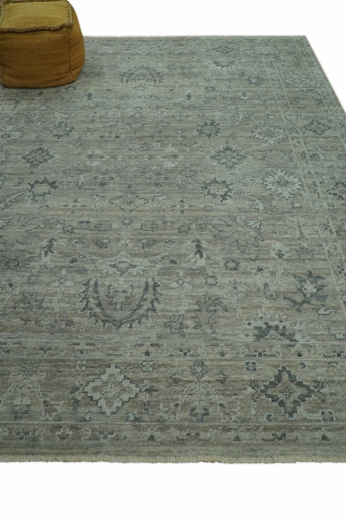 Custom Made Silver Brown Traditional Transitional Hand Knotted Wool Rug.