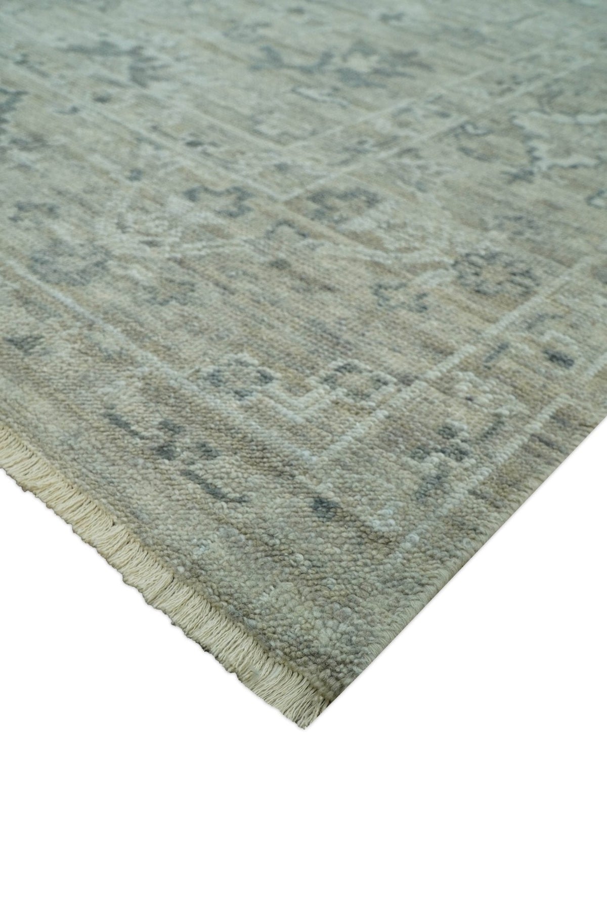 Custom Made Silver Brown Traditional Transitional Hand Knotted Wool Rug.
