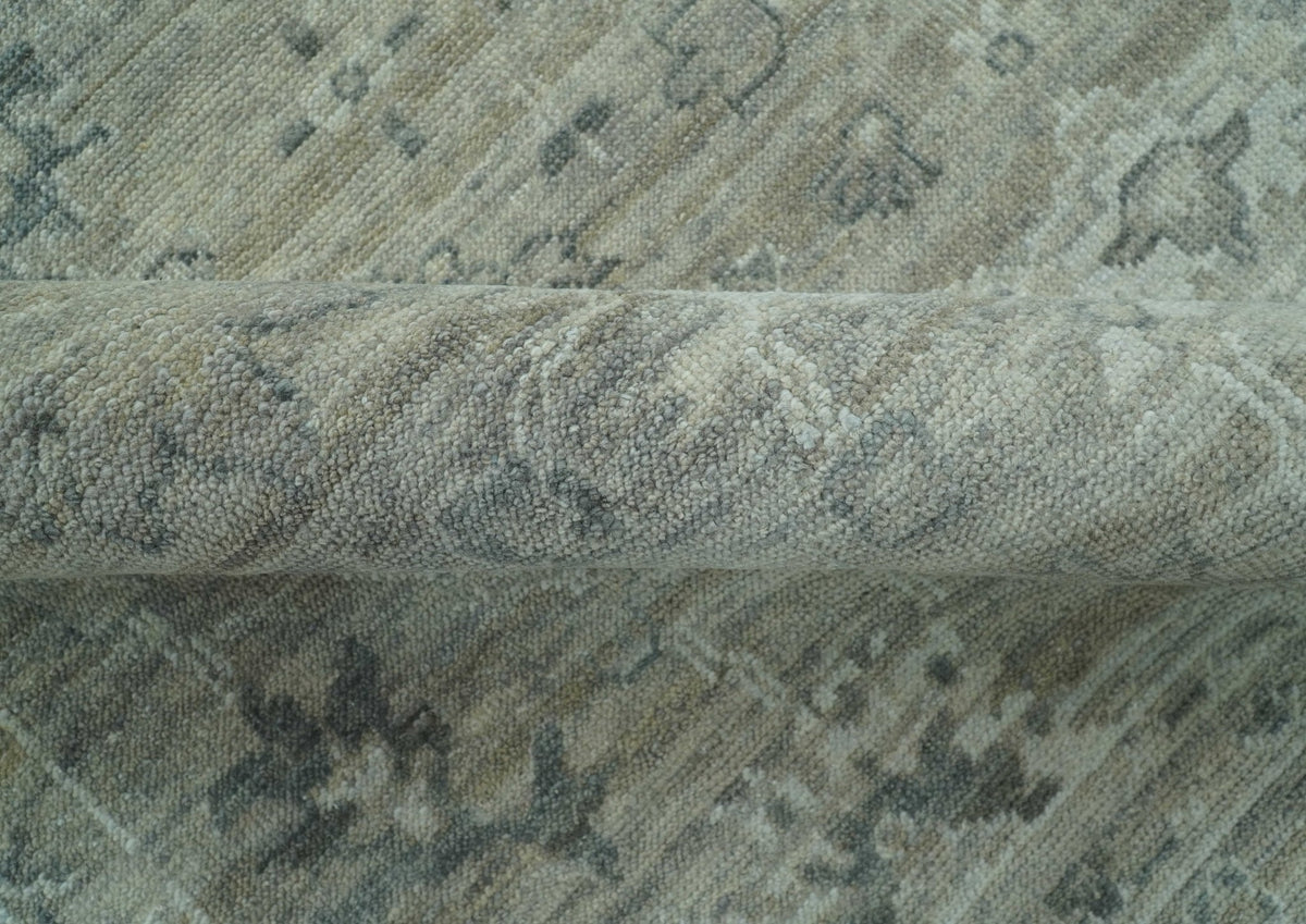 Custom Made Silver Brown Traditional Transitional Hand Knotted Wool Rug.