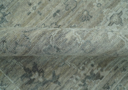 Custom Made Silver Brown Traditional Transitional Hand Knotted Wool Rug.