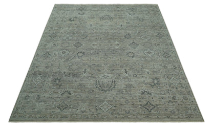 Custom Made Silver Brown Traditional Transitional Hand Knotted Wool Rug.
