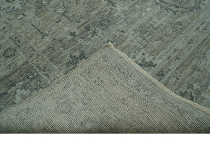 Custom Made Silver Brown Traditional Transitional Hand Knotted Wool Rug.