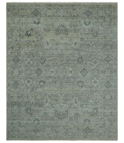Custom Made Silver Brown Traditional Transitional Hand Knotted Wool Rug.