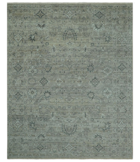 Custom Made Silver Brown Traditional Transitional Hand Knotted Wool Rug.