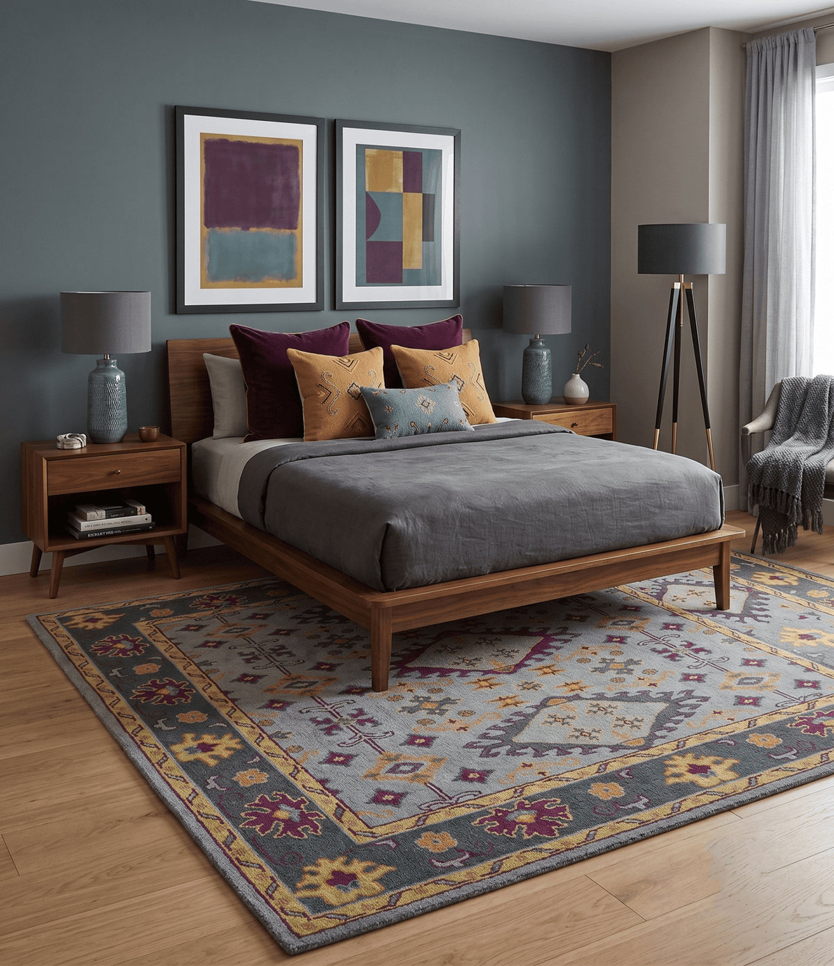 Custom Made Silver, Charcoal and Purple Traditional Oriental Hand Knotted wool Rug.