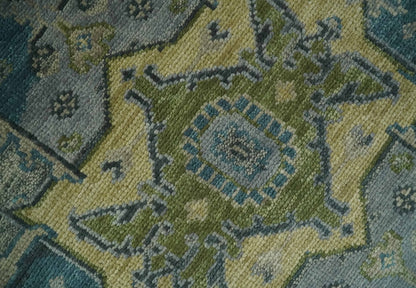 Custom Made Silver, Moss Green and Blue Heriz Traditional wool Area Rug.