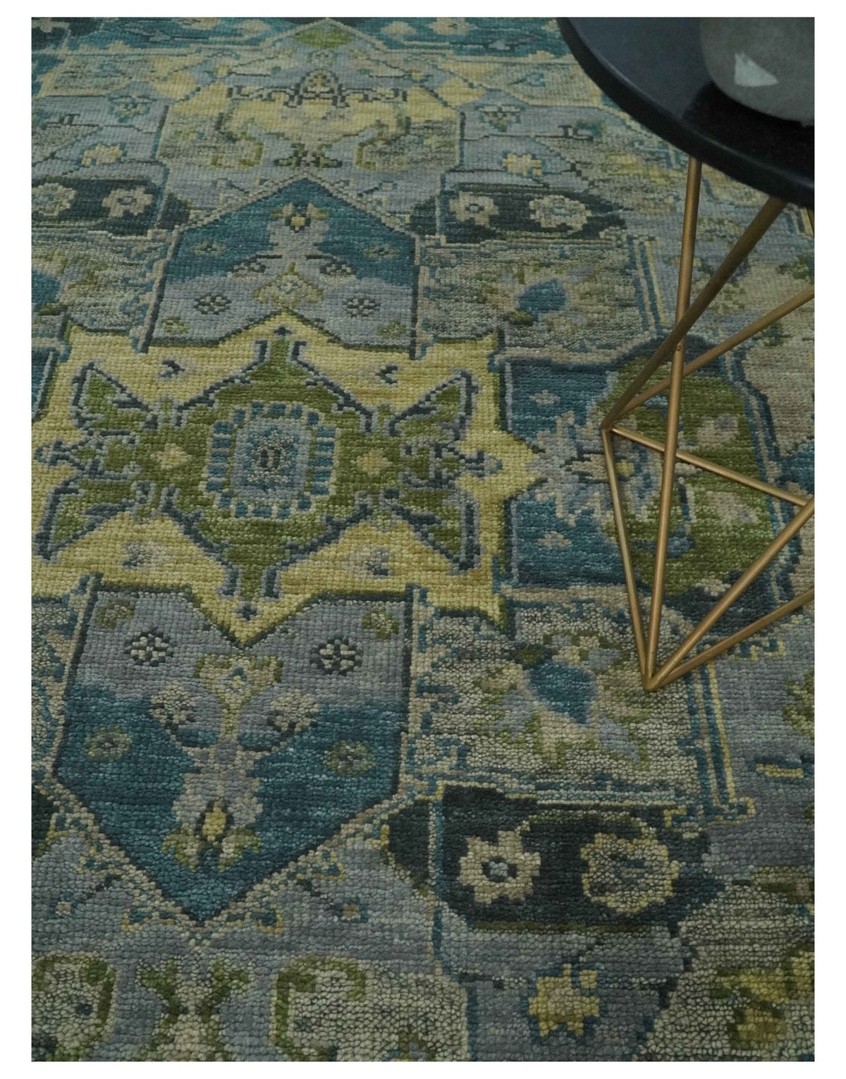 Custom Made Silver, Moss Green and Blue Heriz Traditional wool Area Rug.