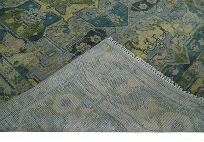 Custom Made Silver, Moss Green and Blue Heriz Traditional wool Area Rug.