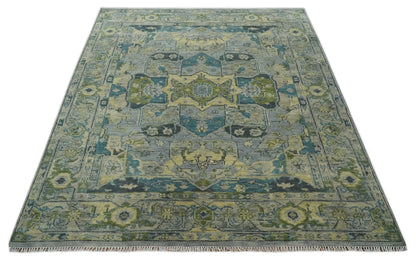 Custom Made Silver, Moss Green and Blue Heriz Traditional wool Area Rug.