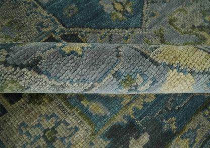 Custom Made Silver, Moss Green and Blue Heriz Traditional wool Area Rug.