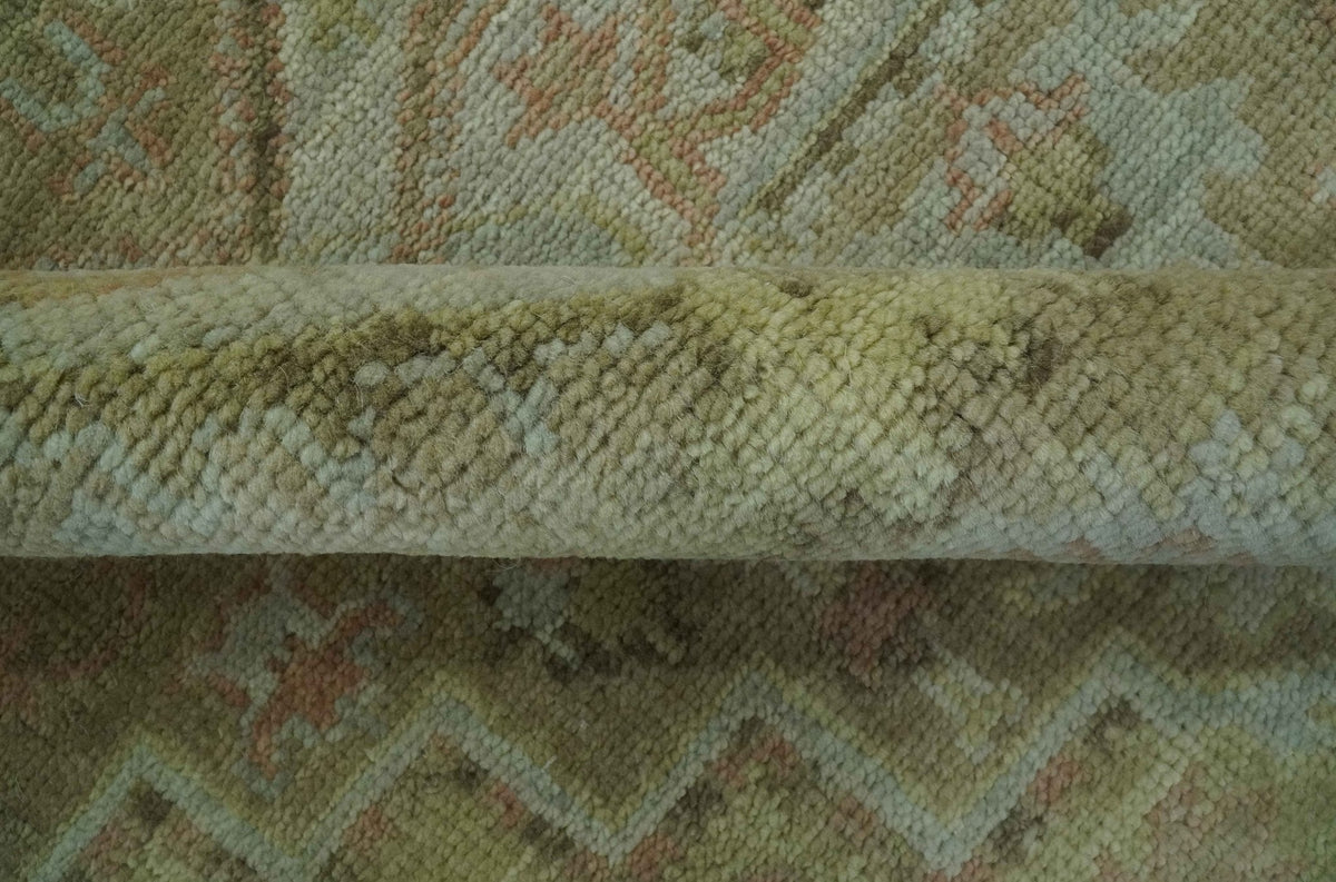 Dune Custom Made Silver, Olive and Peach Hand Knotted Traditional wool Rug.