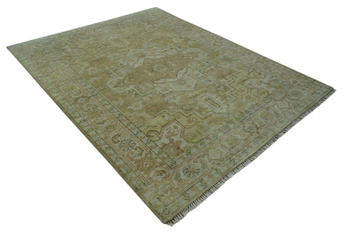 Dune Custom Made Silver, Olive and Peach Hand Knotted Traditional wool Rug.