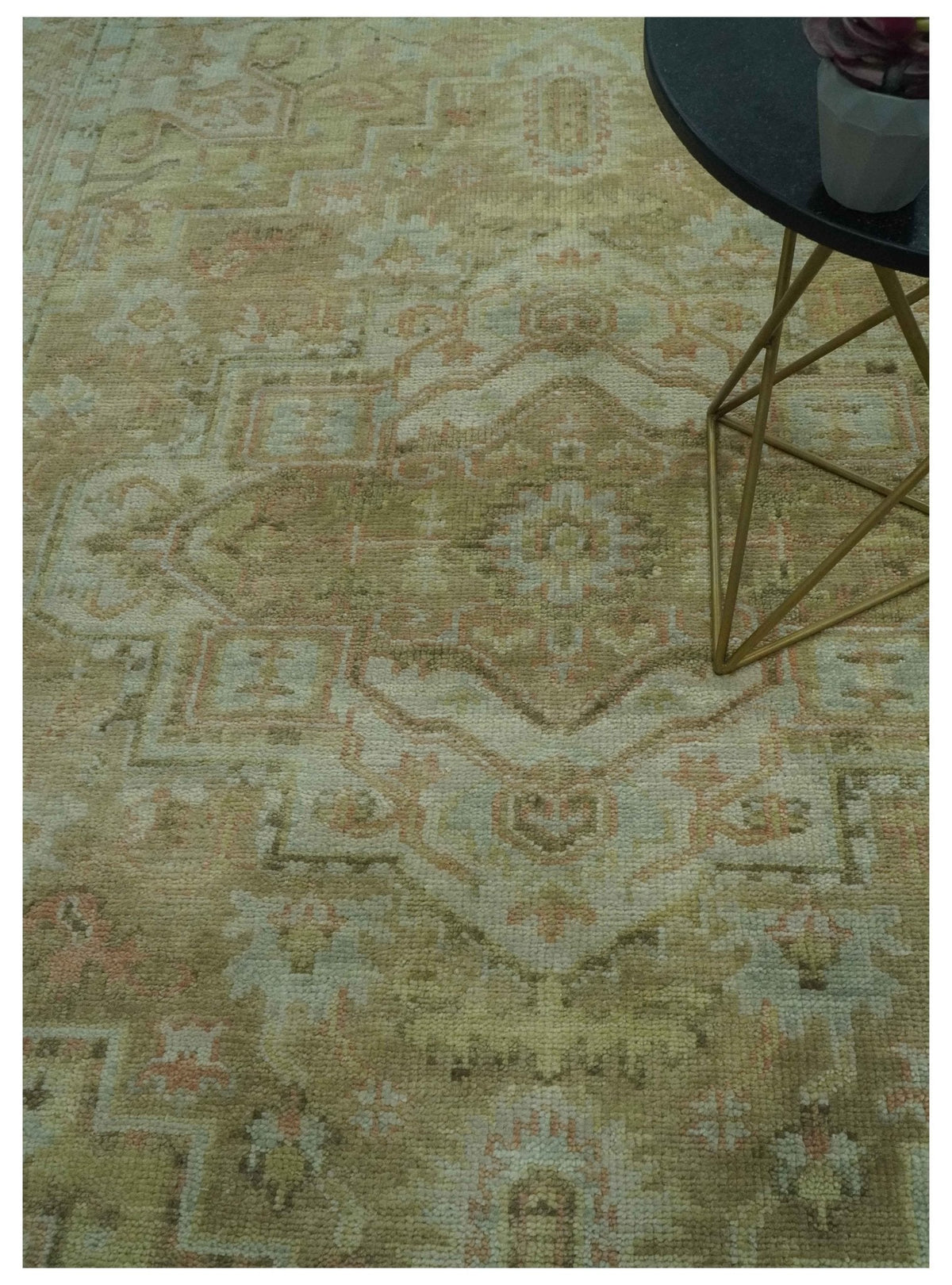 Dune Custom Made Silver, Olive and Peach Hand Knotted Traditional wool Rug.
