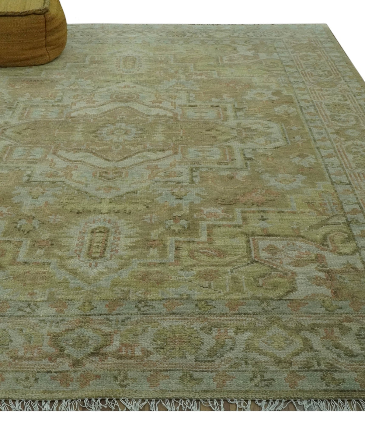 Dune Custom Made Silver, Olive and Peach Hand Knotted Traditional wool Rug.