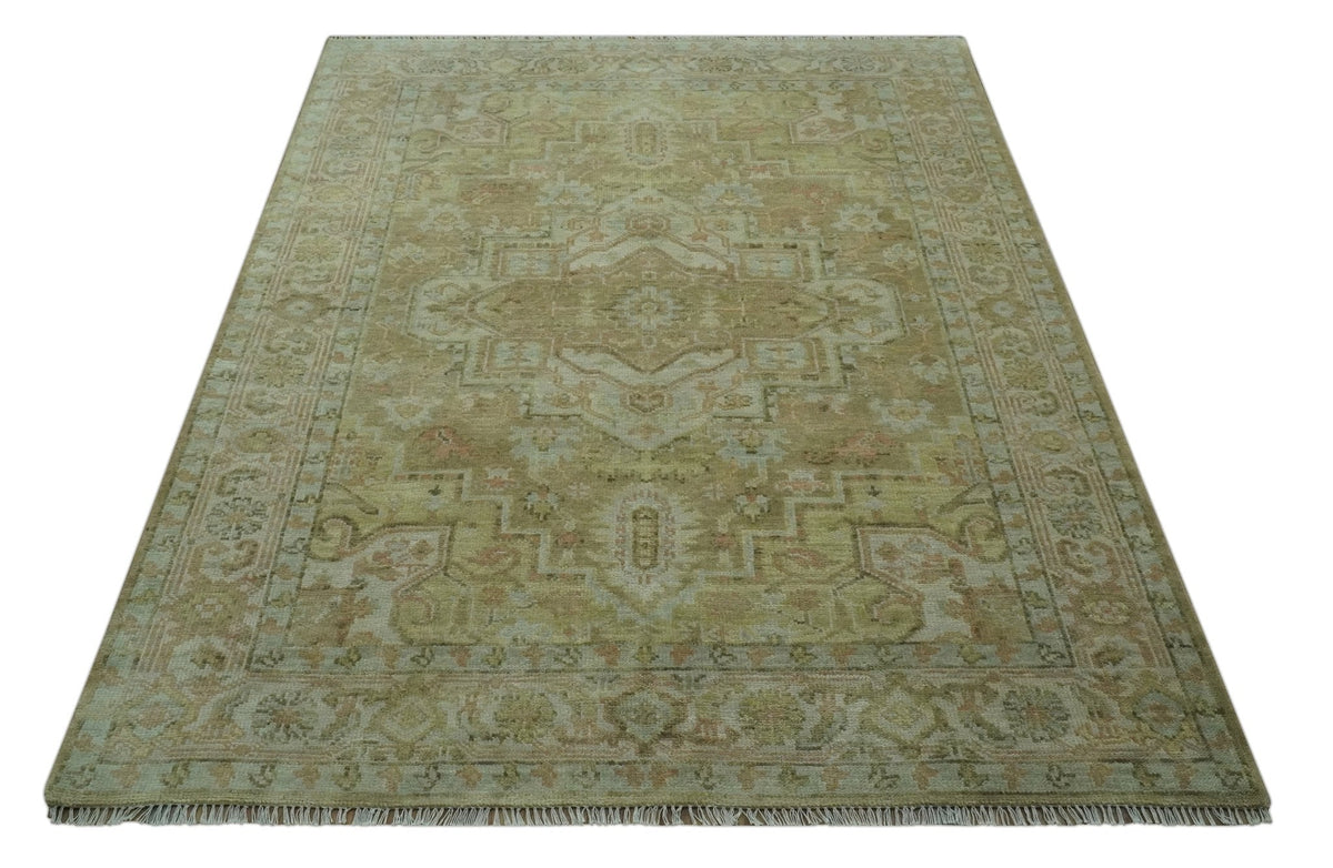 Dune Custom Made Silver, Olive and Peach Hand Knotted Traditional wool Rug.