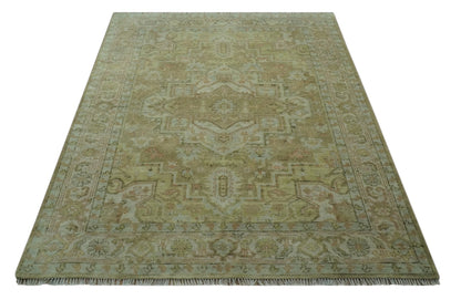 Dune Custom Made Silver, Olive and Peach Hand Knotted Traditional wool Rug.