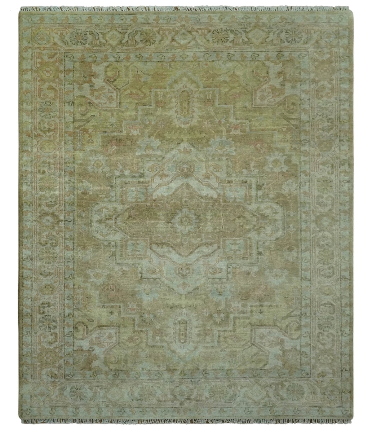 Dune Custom Made Silver, Olive and Peach Hand Knotted Traditional wool Rug.