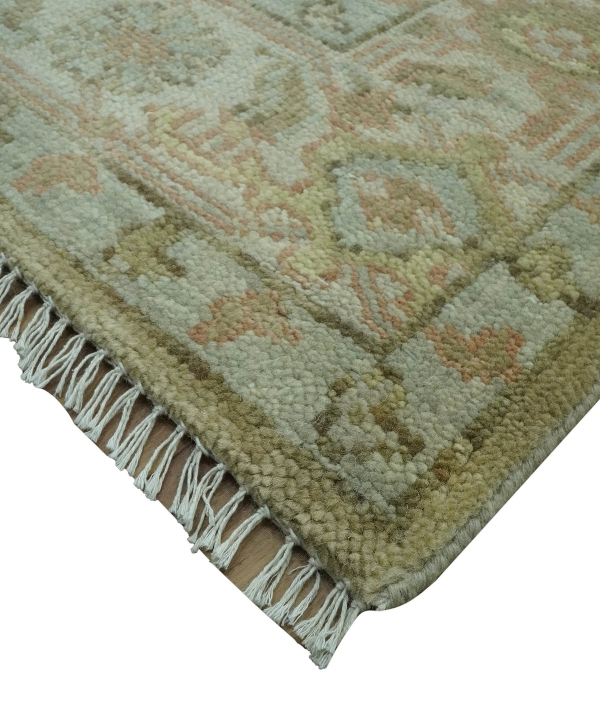 Dune Custom Made Silver, Olive and Peach Hand Knotted Traditional wool Rug.
