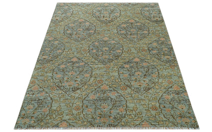 Custom Made Silver, Pink And Brown Floral Motifs Design Hand Knotted wool area rug.