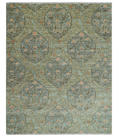 Custom Made Silver, Pink And Brown Floral Motifs Design Hand Knotted wool area rug.
