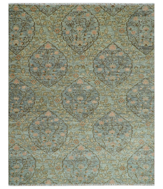 Custom Made Silver, Pink And Brown Floral Motifs Design Hand Knotted wool area rug.