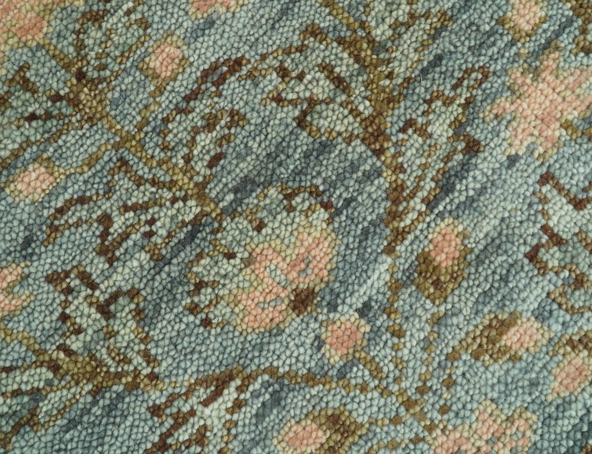Custom Made Silver, Pink And Brown Floral Motifs Design Hand Knotted wool area rug.