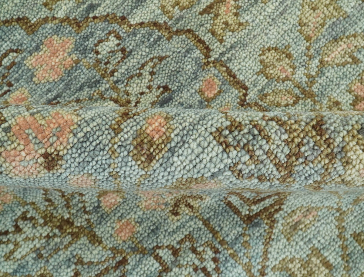 Custom Made Silver, Pink And Brown Floral Motifs Design Hand Knotted wool area rug.