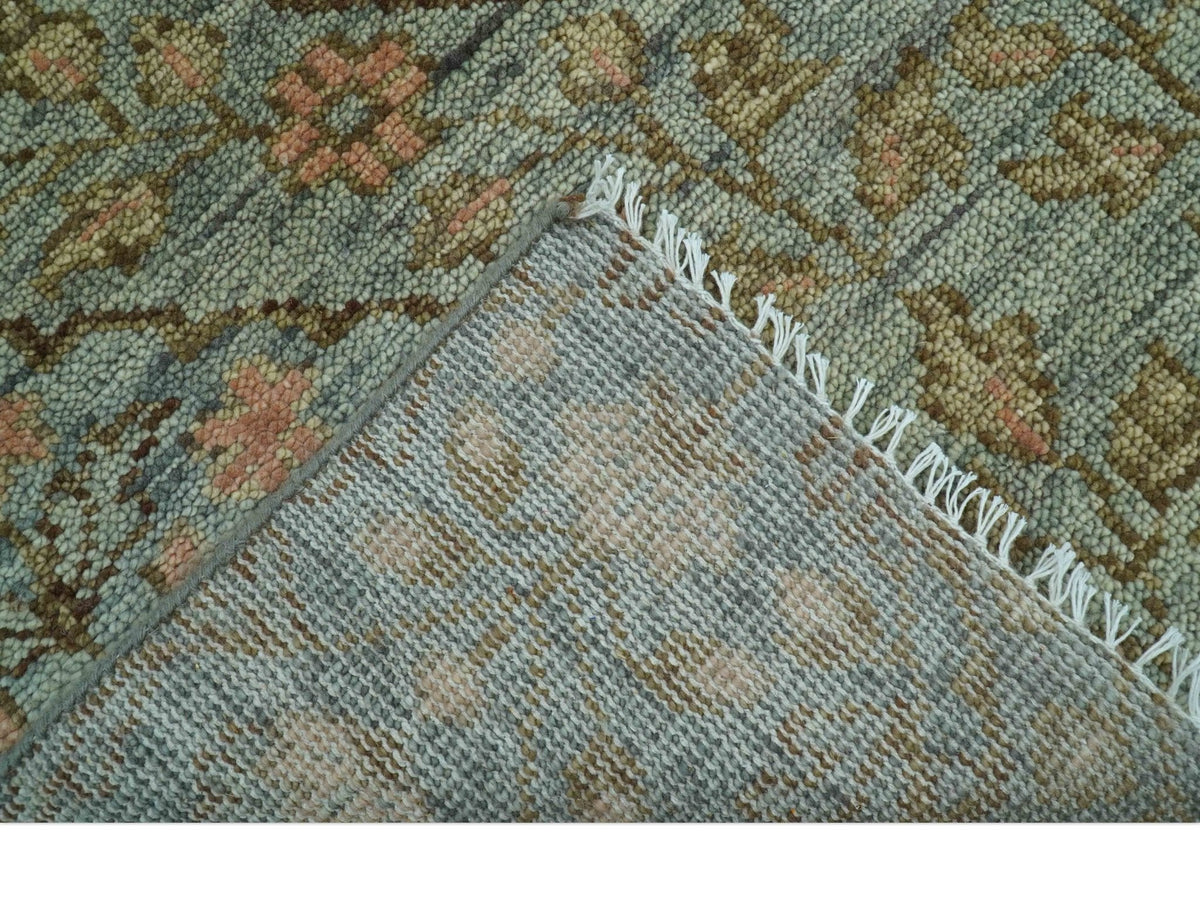Custom Made Silver, Pink And Brown Floral Motifs Design Hand Knotted wool area rug.
