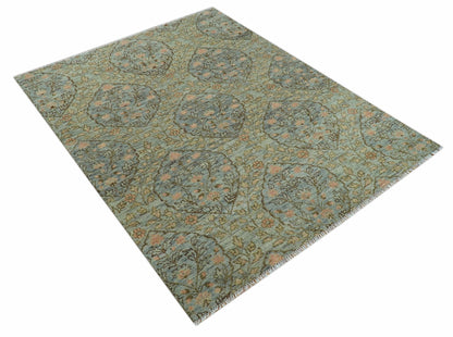 Custom Made Silver, Pink And Brown Floral Motifs Design Hand Knotted wool area rug.
