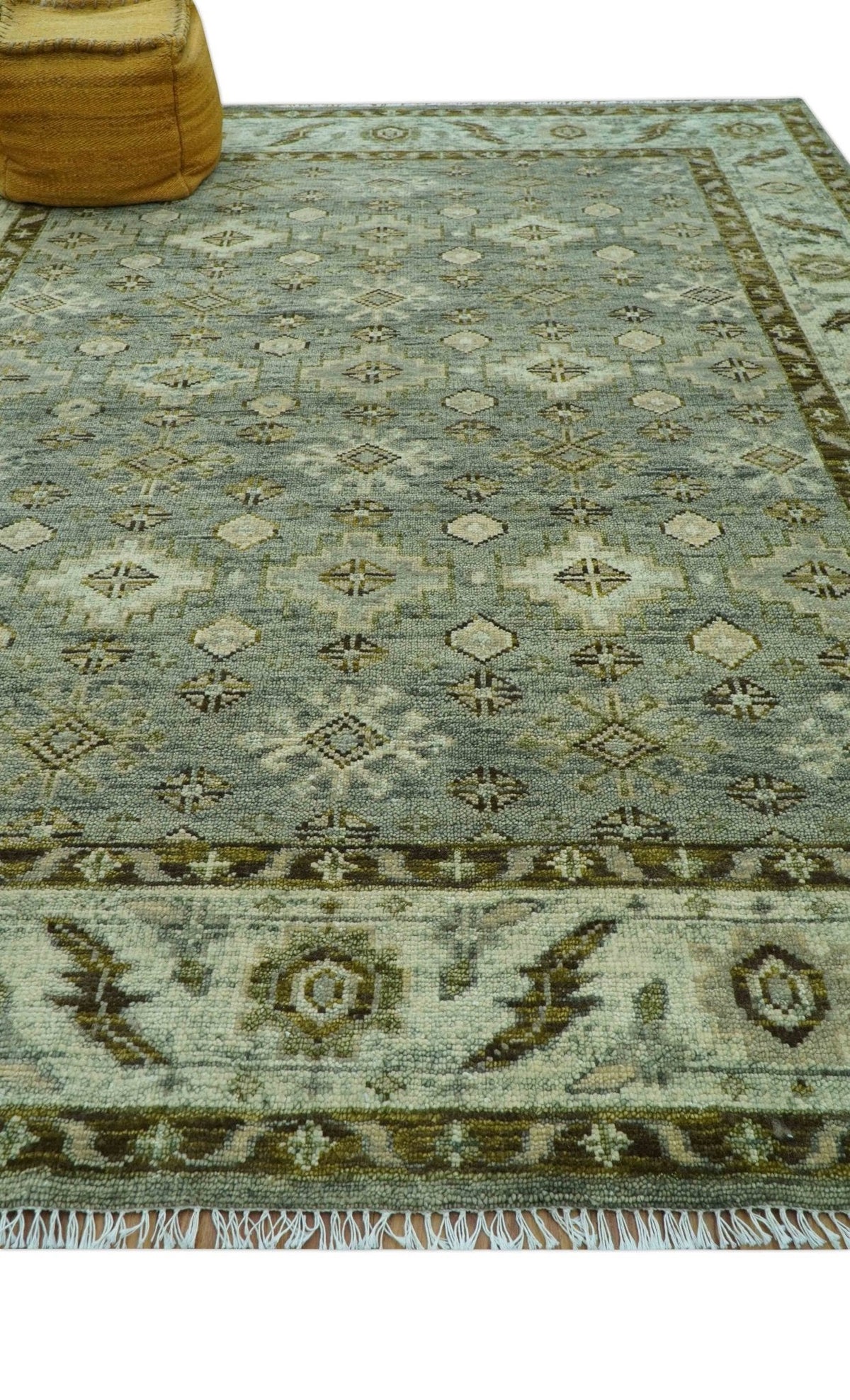 Custom Made Silver Traditional Heriz Design Hand Knotted wool area rug.
