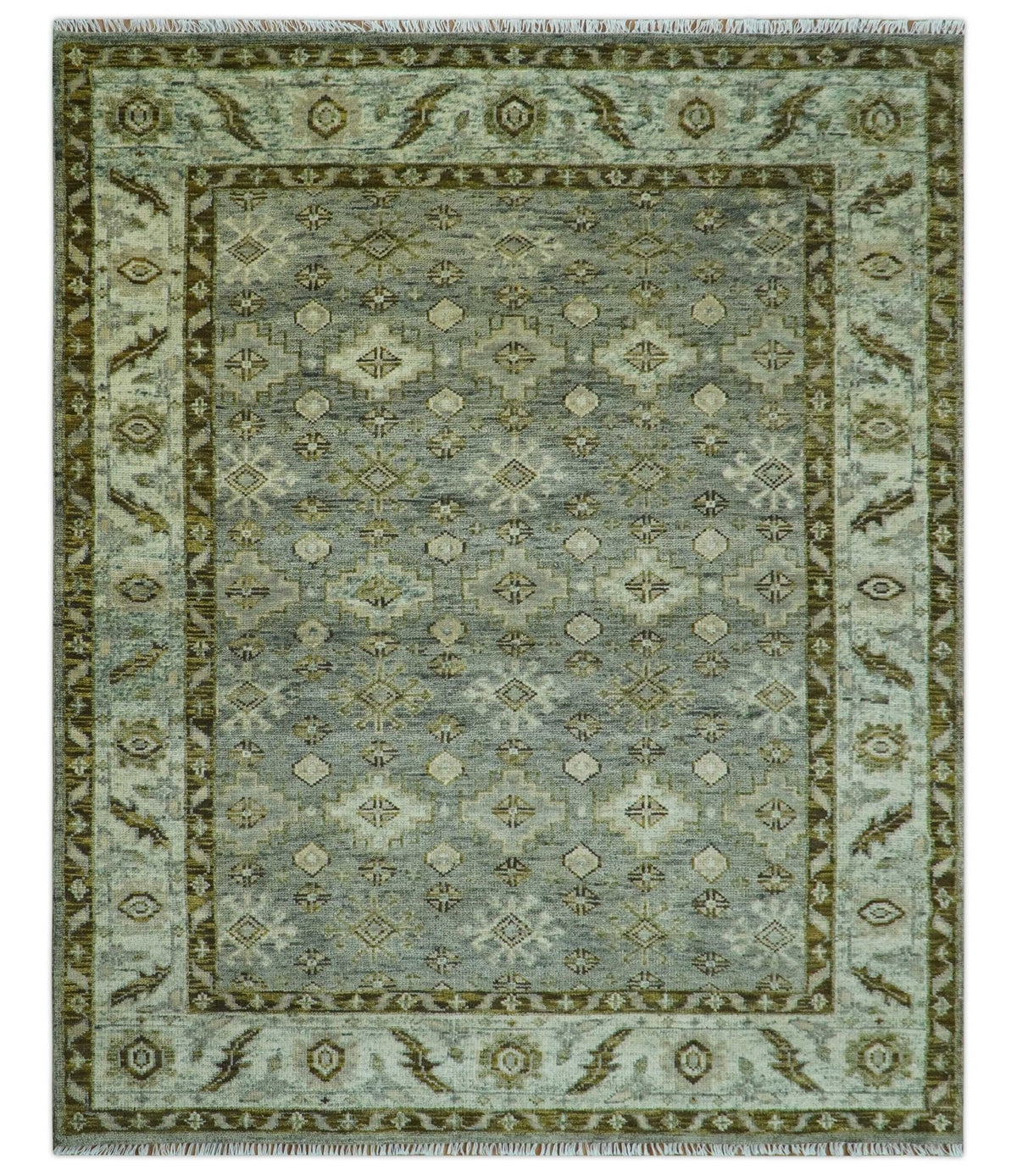Custom Made Silver Traditional Heriz Design Hand Knotted wool area rug.