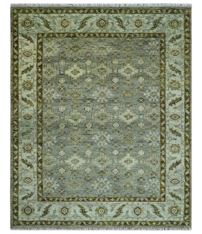 Custom Made Silver Traditional Heriz Design Hand Knotted wool area rug.