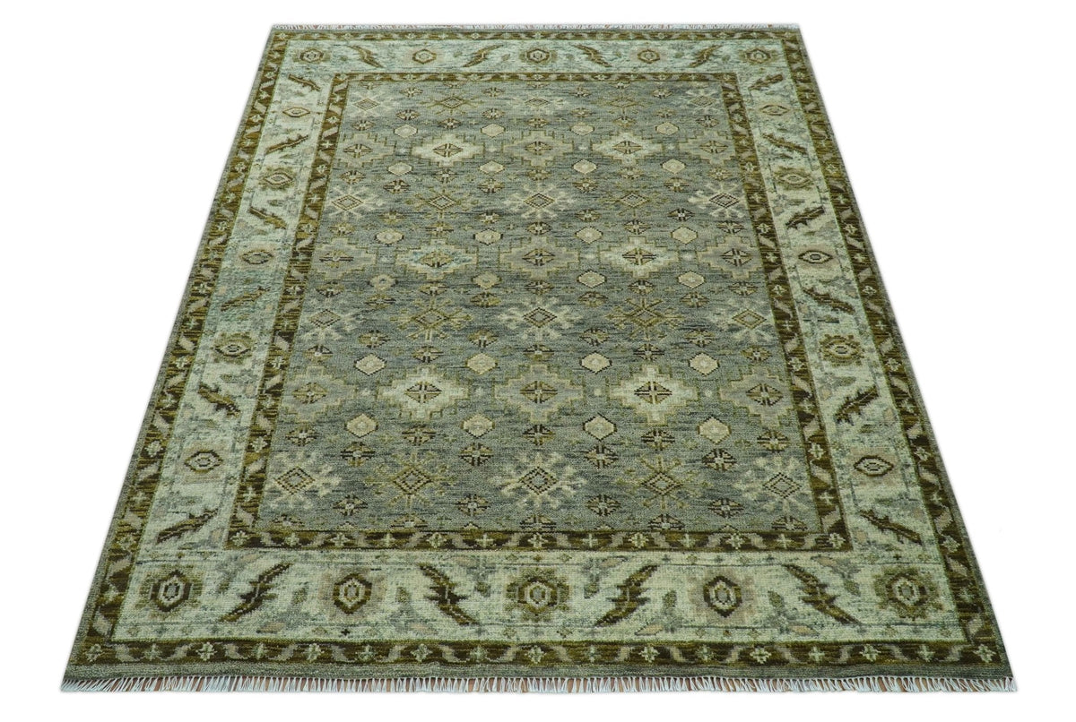 Custom Made Silver Traditional Heriz Design Hand Knotted wool area rug.