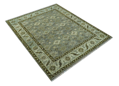 Custom Made Silver Traditional Heriz Design Hand Knotted wool area rug.