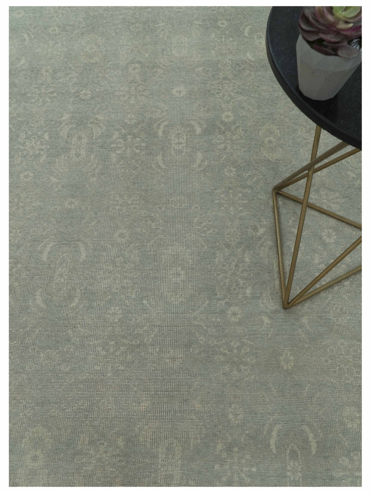 Custom Made Silver Traditional Silver Hand Knotted Wool Rug.