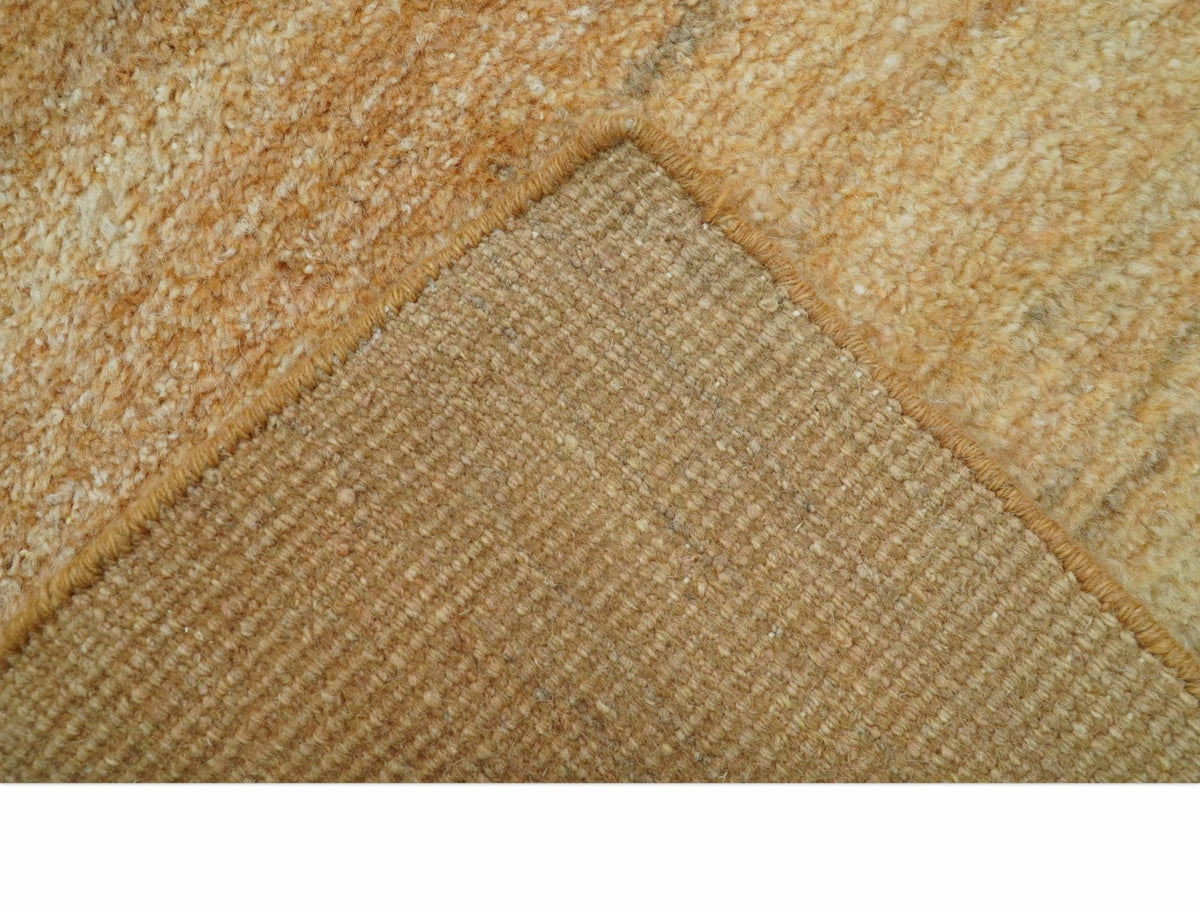Custom Made Solid Design Camel Hand Knotted Wool Area Rug.