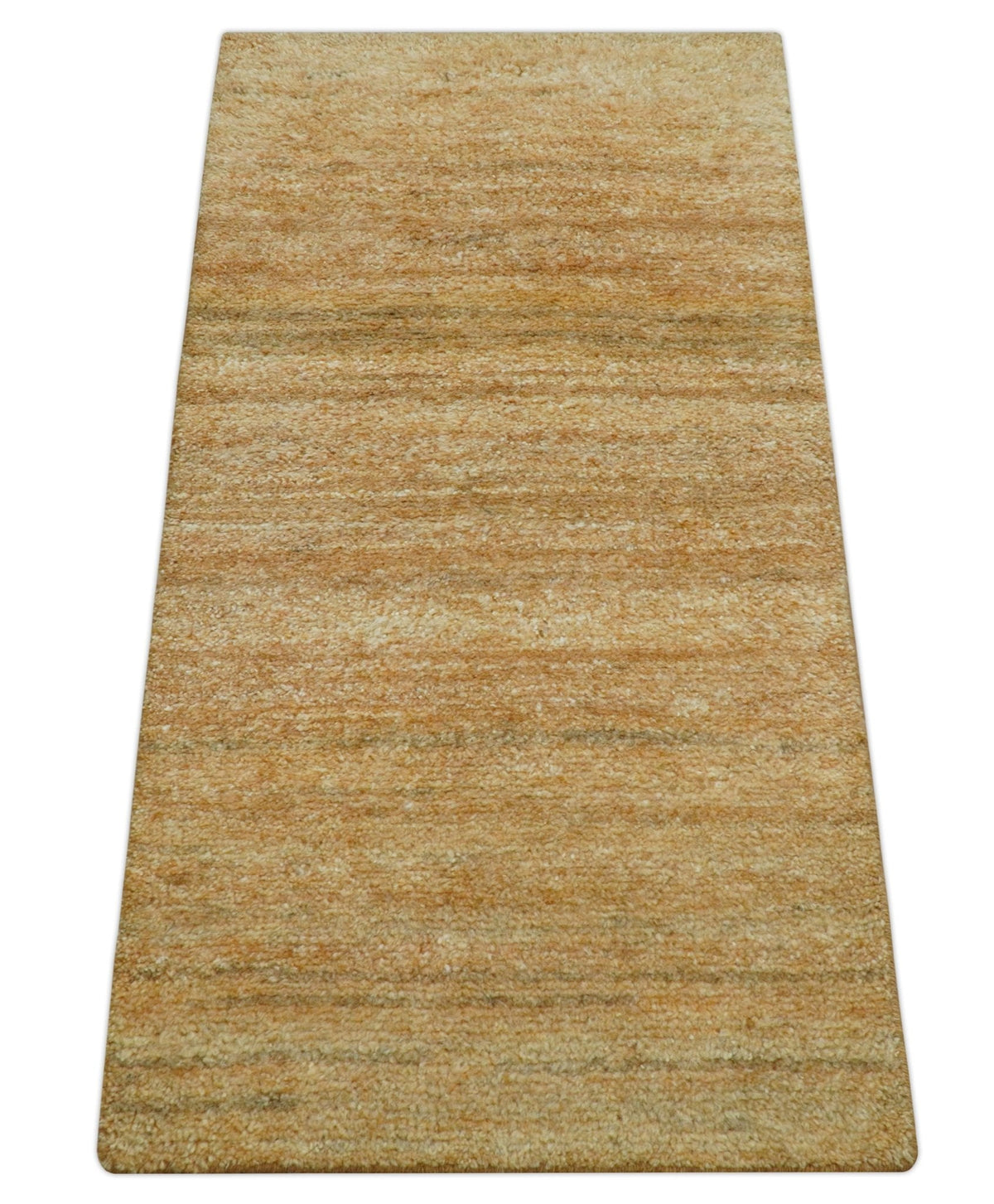 Custom Made Solid Design Camel Hand Knotted Wool Area Rug.