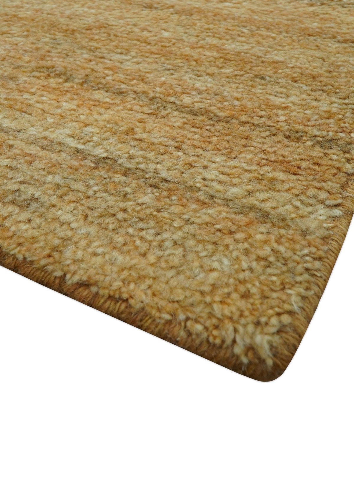 Custom Made Solid Design Camel Hand Knotted Wool Area Rug.