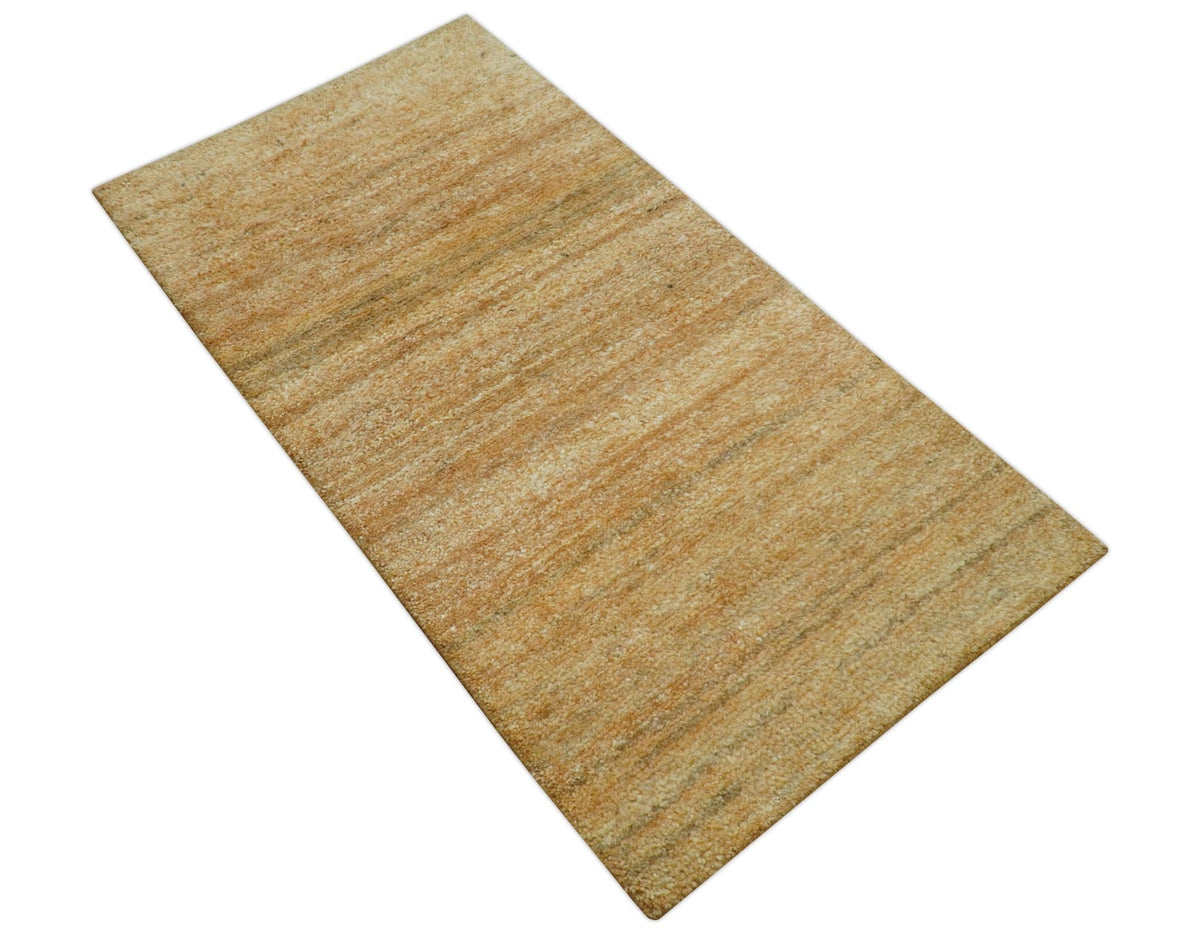 Custom Made Solid Design Camel Hand Knotted Wool Area Rug.