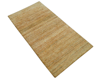 Custom Made Solid Design Camel Hand Knotted Wool Area Rug.