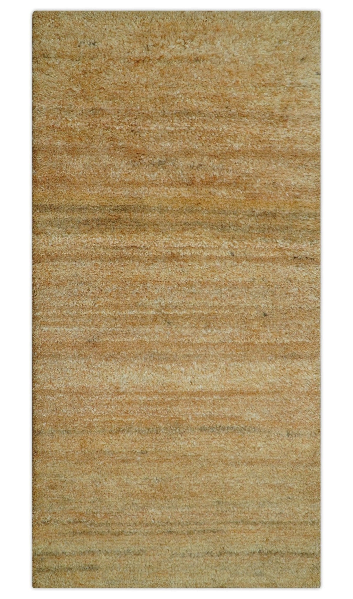 Custom Made Solid Design Camel Hand Knotted Wool Area Rug.
