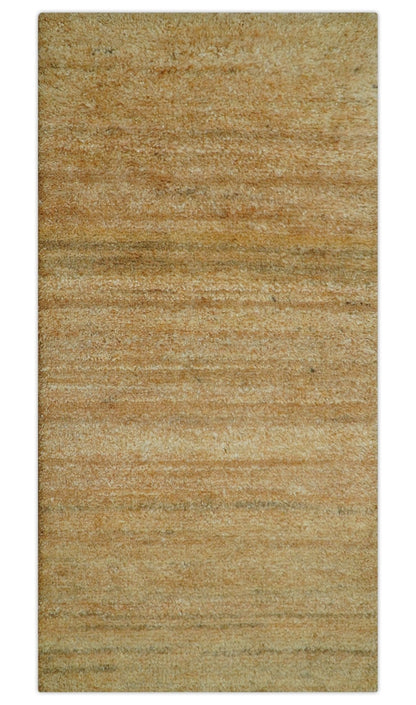 Custom Made Solid Design Camel Hand Knotted Wool Area Rug.
