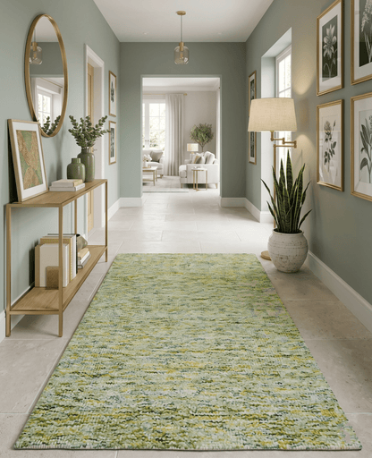 Custom Made Solid Green And Ivory Hand Tufted Natural Wool Area Rug.