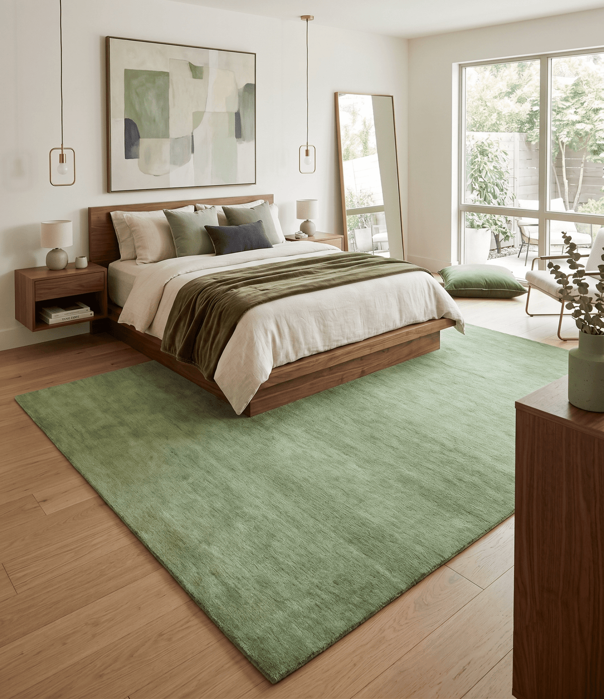Custom Made solid Green Woolen Hand Tufted contemporary area Rug.